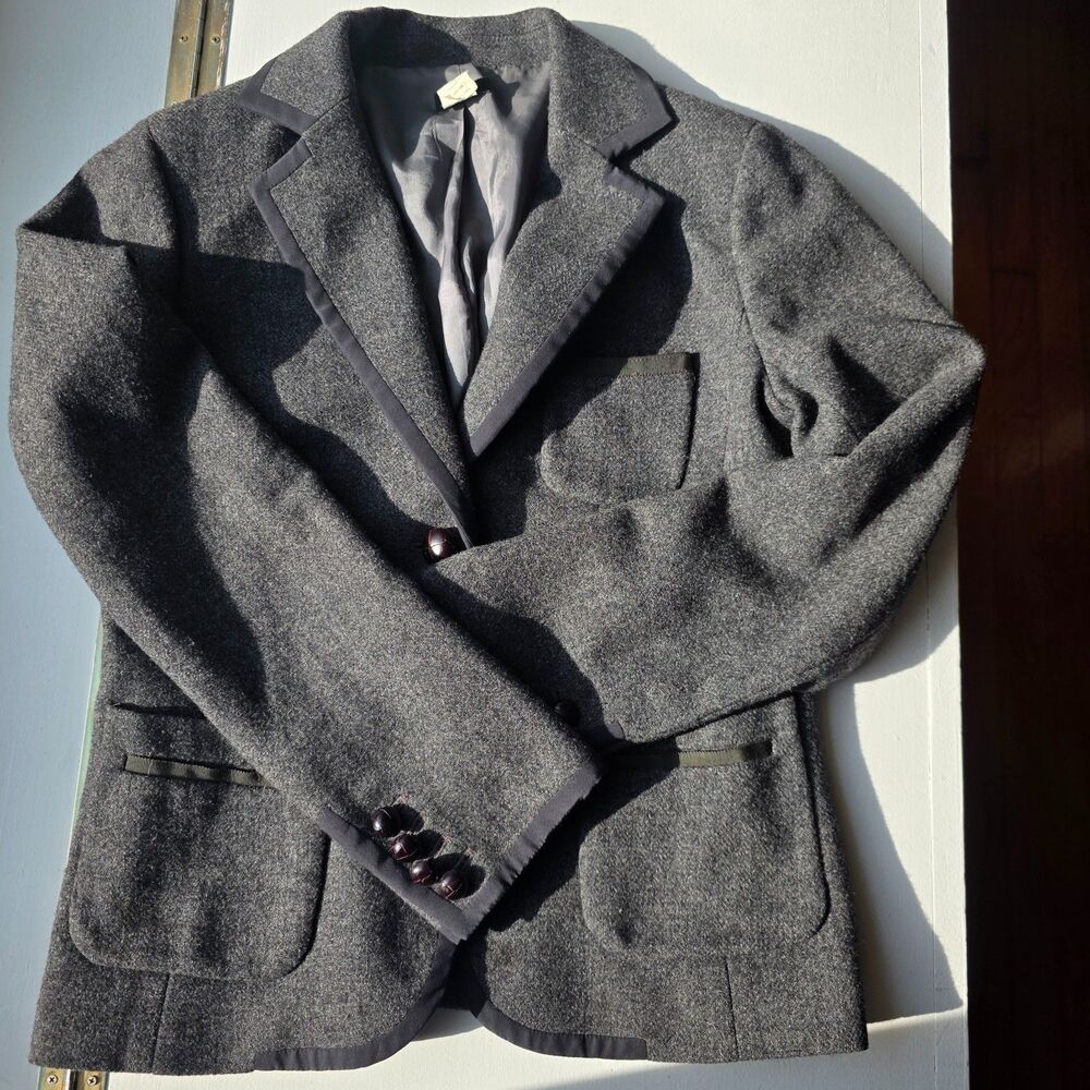 J. Crew Wool Blazer Jacket Gray w/ Piping, Preppy Buttons Lined VTG Y2K sz. 8 - Picture 2 of 15